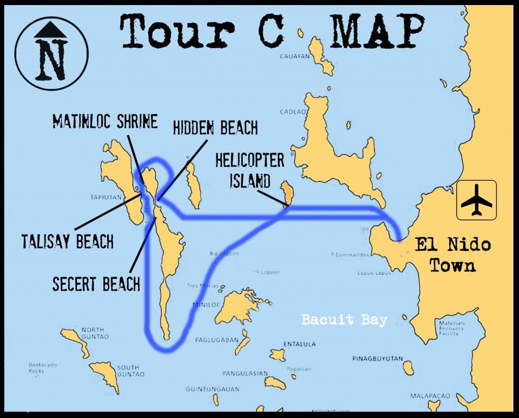 El Nido Tour C - Day Trip Tour C Map
