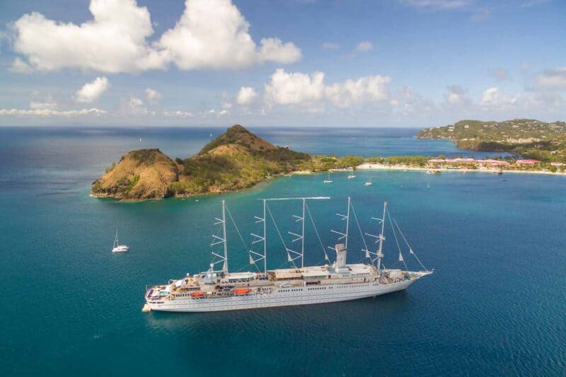 Windstar cruise line at St Lucia while Caribbean island hopping