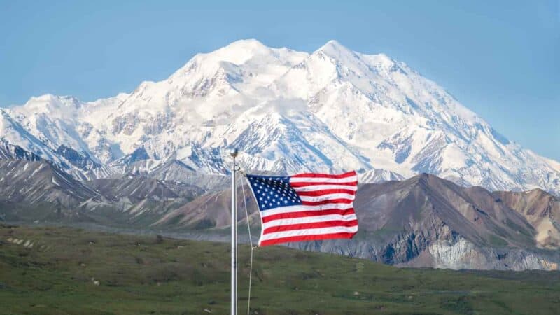 Alcan Highway Denali with American Flag