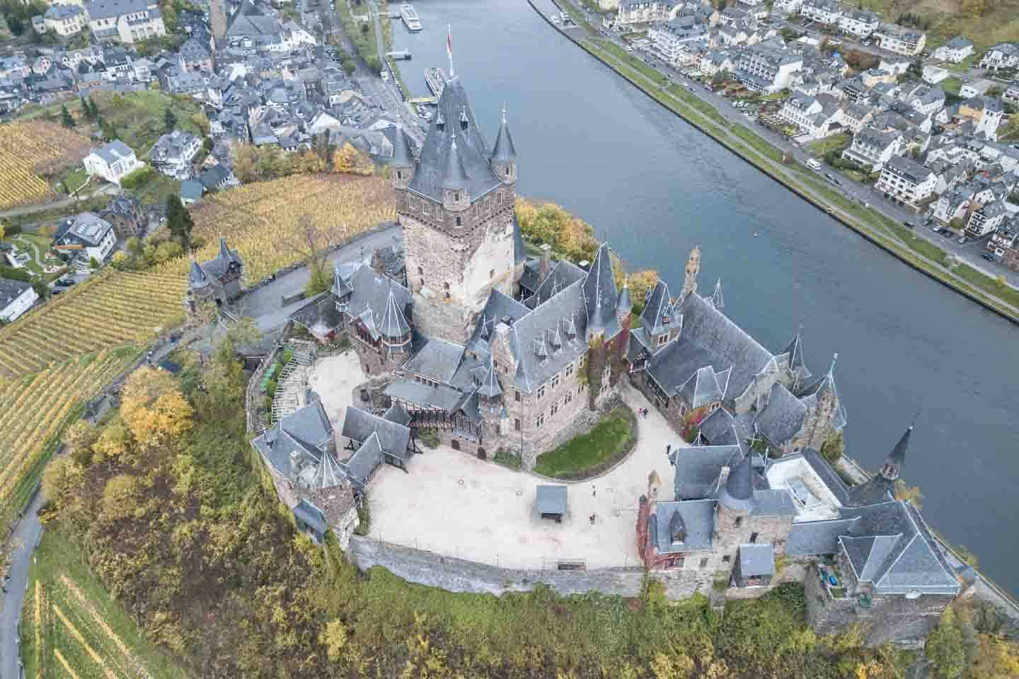 Cochem Castle Aerial Photo Top Of Reichsburg Castle Getting Stamped