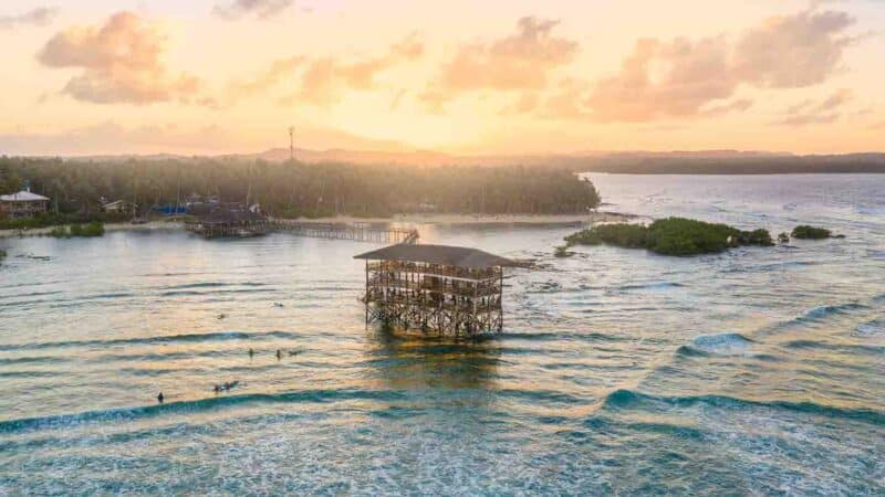 Aerial View of Cloud 9 - Drone photo of Surfers in Siargao Philippines - Things to do 