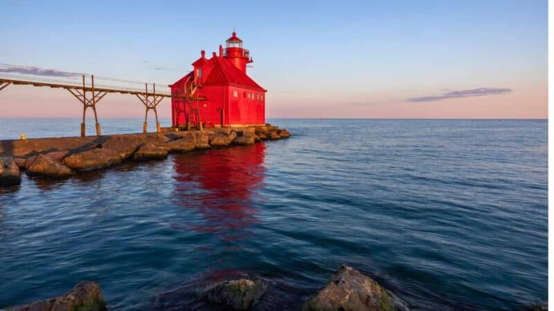 Sunrise at Sturgeon Bay Lighthouse outside of Door County Wisconsin
