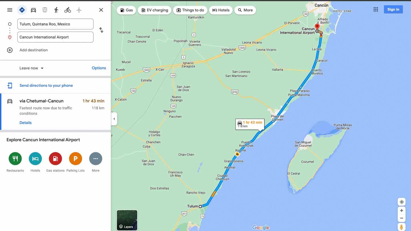 drive tulum to cancun airport