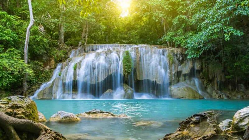 waterfall in Erawan National Park in Thailand