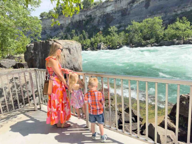 Niagara Falls family trip mom and kids at the Whitewater Walk 